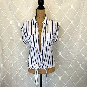 Blue and White Striped Tie-front Shirt
